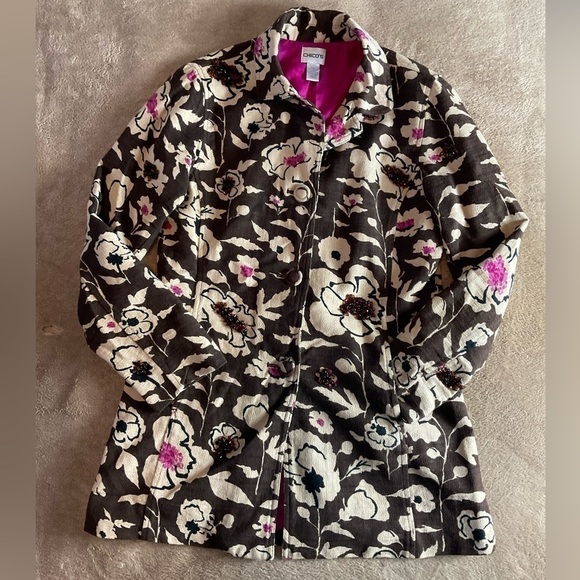 Chico’s Floral Coat Jacket With Beading Sz 0 XS - Picture 1 of 4